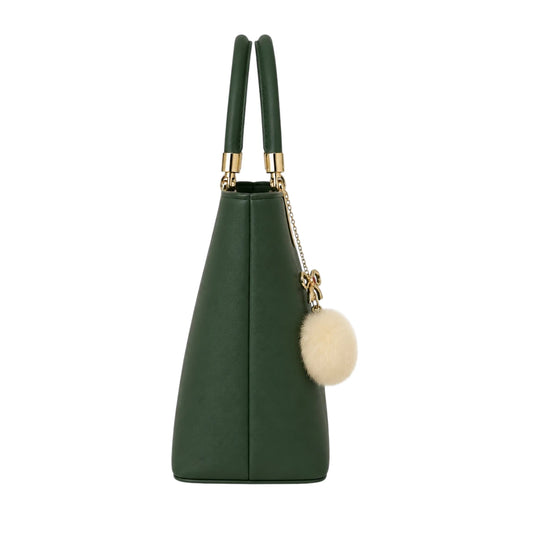Tocer Green Leather Handbag With Metal Handle Frame