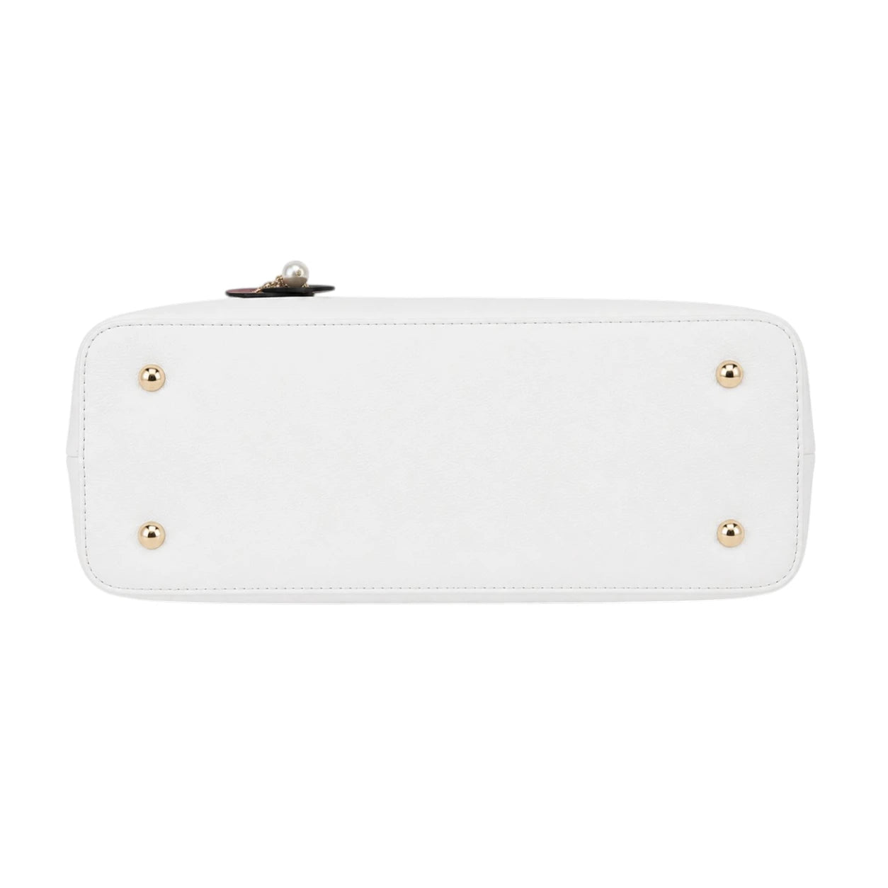 Tocer White Leather Tote Bag With Leaf Pendant Accent