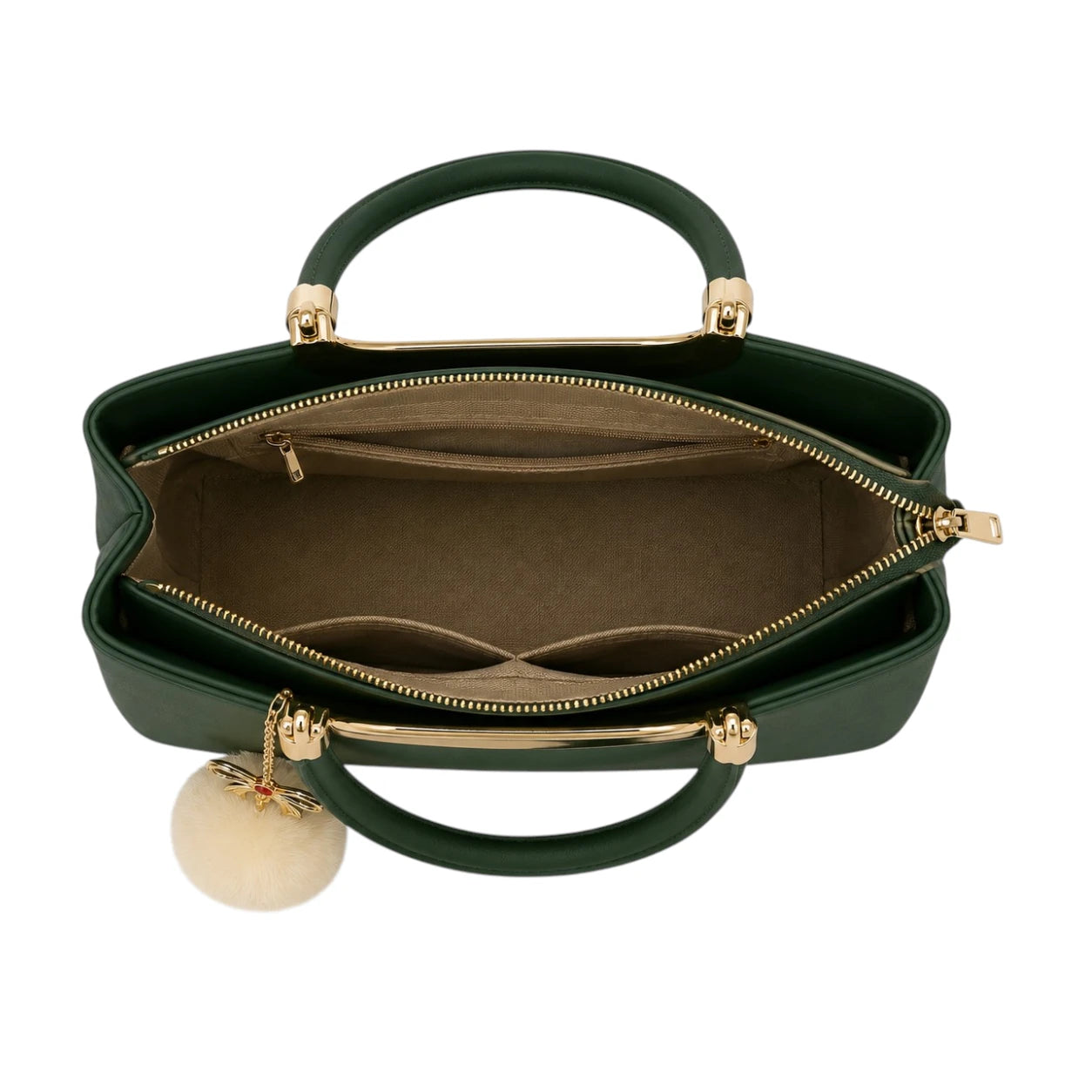 Tocer Green Leather Handbag With Metal Handle Frame