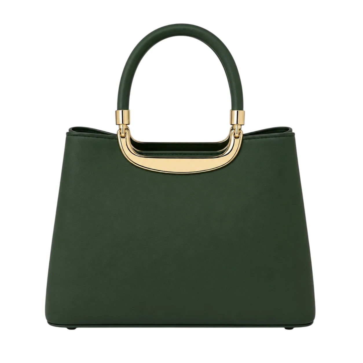 Tocer Green Leather Handbag With Metal Handle Frame