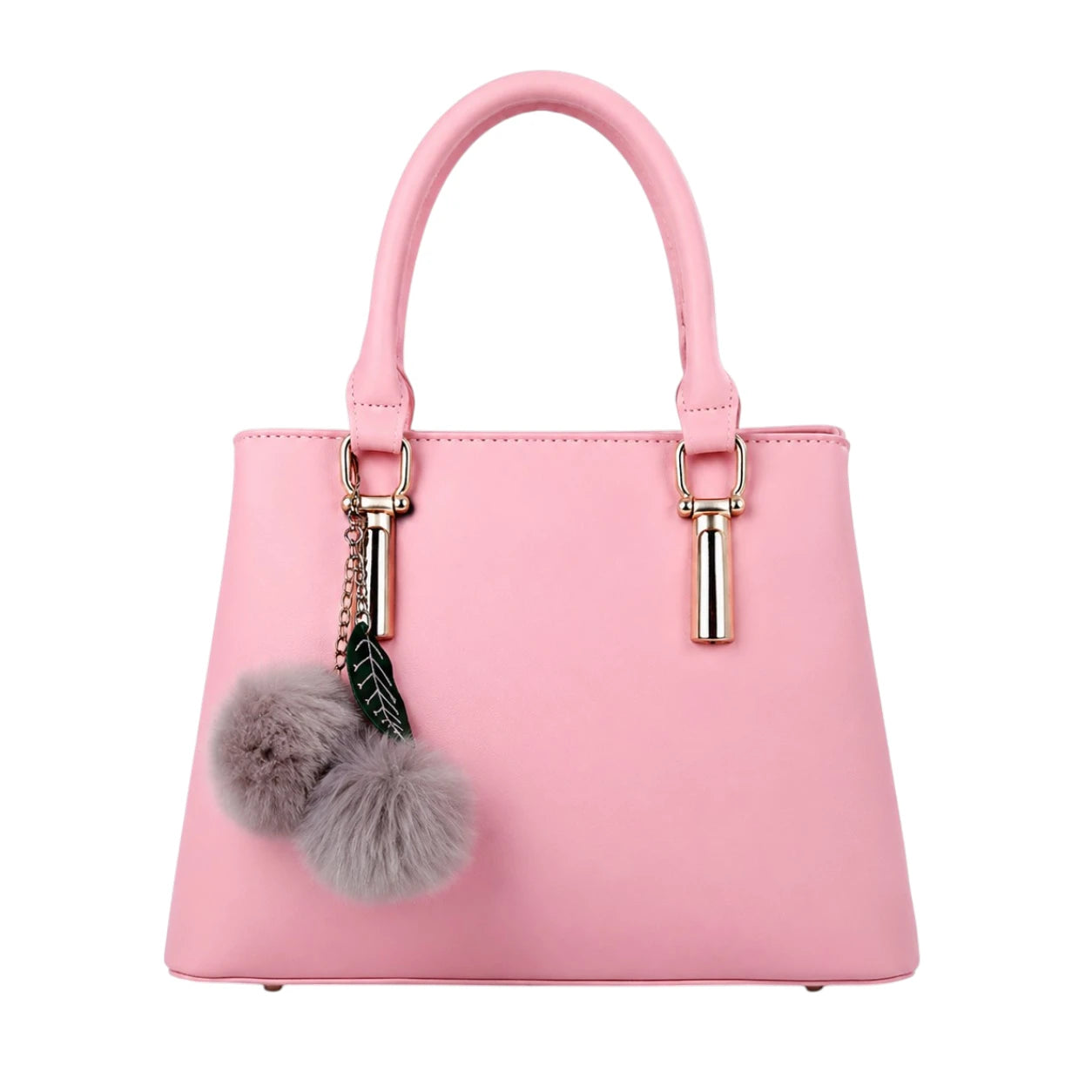 Tocer Pink Leather Tote Bag Featuring Decorative Leaf Charm