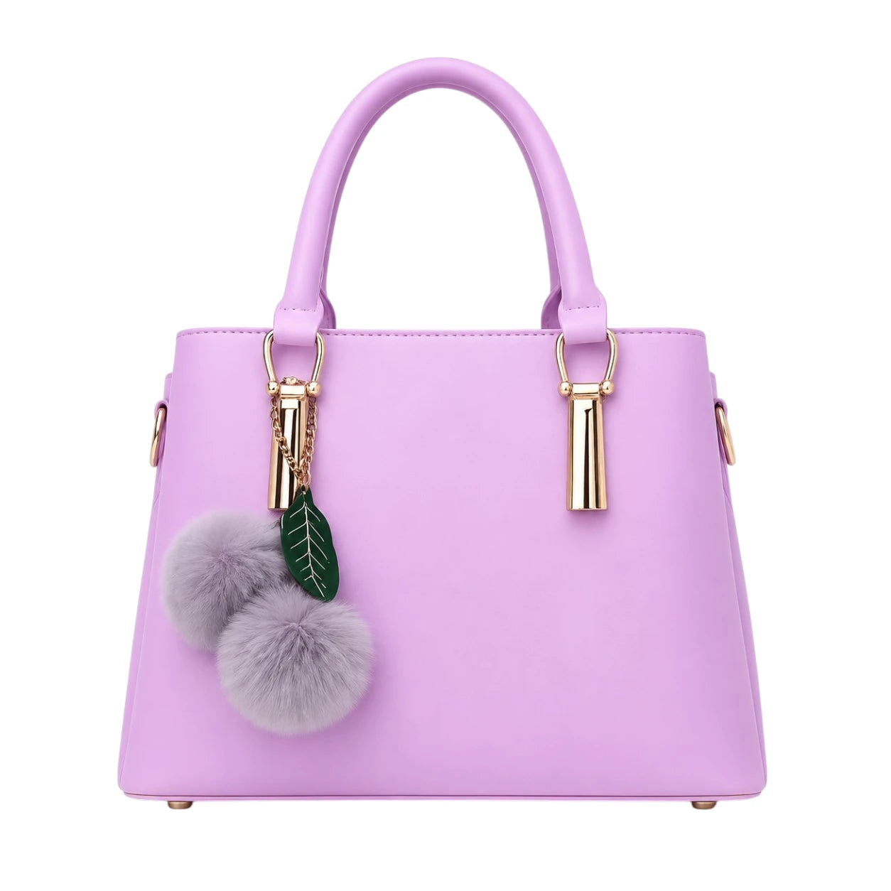 Tocer Purple Leather Tote Bag With Leaf Charm Accent