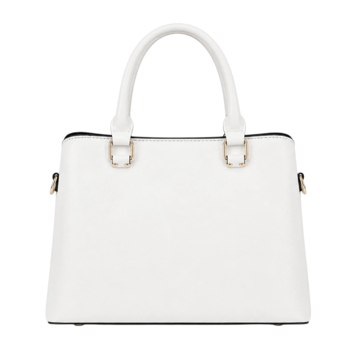 Tocer White Leather Tote Bag With Leaf Pendant Accent